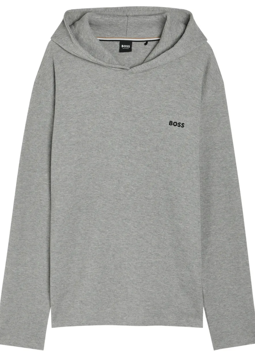 Waffle hooded cotton-blend sweatshirt