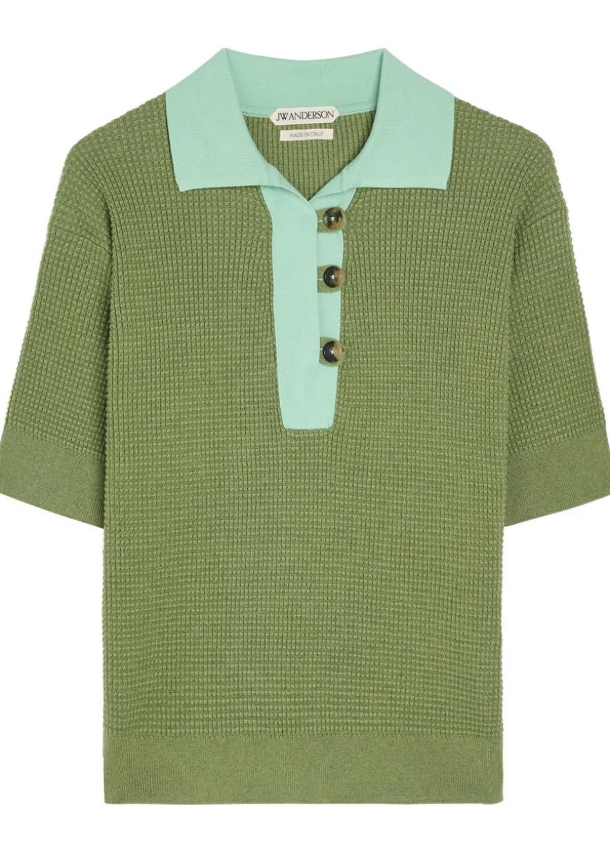 Waffle-knit cotton-blend polo shirt