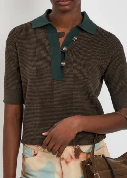 Waffle-knit cotton-blend polo shirt