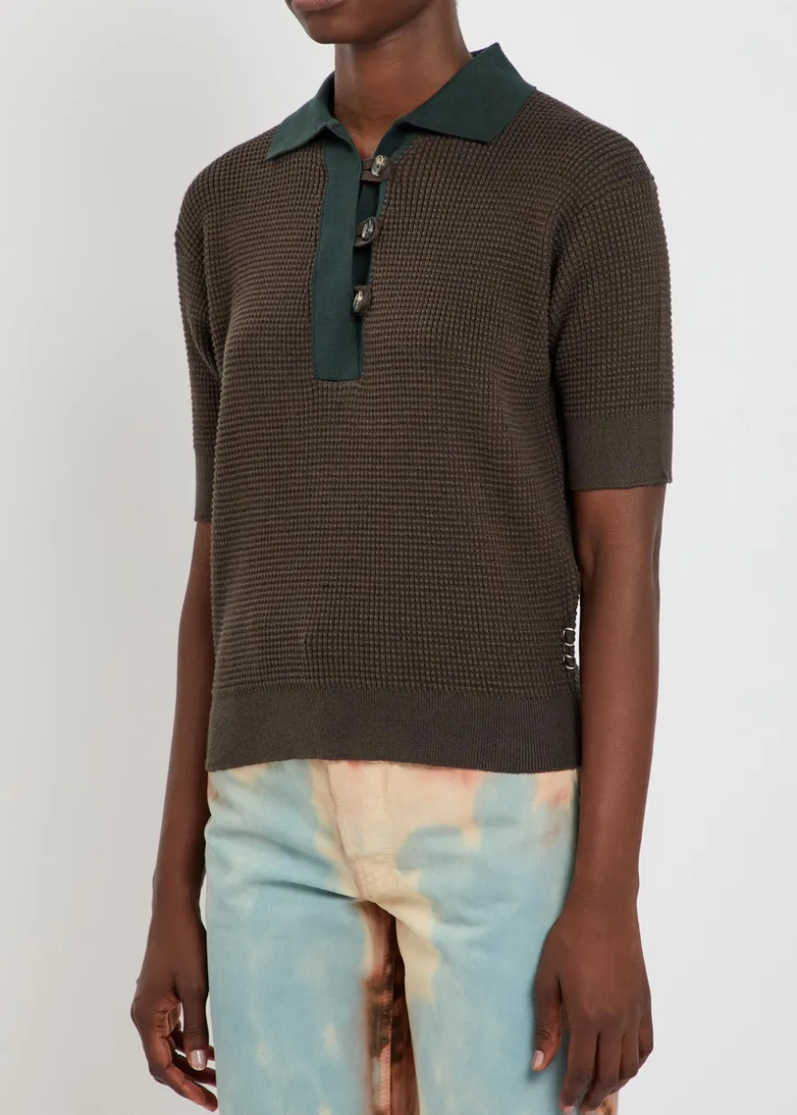 Waffle-knit cotton-blend polo shirt