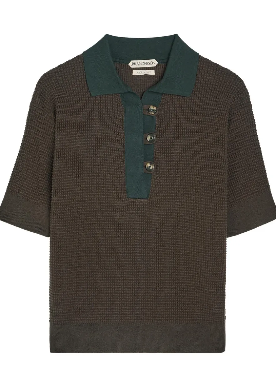 Waffle-knit cotton-blend polo shirt