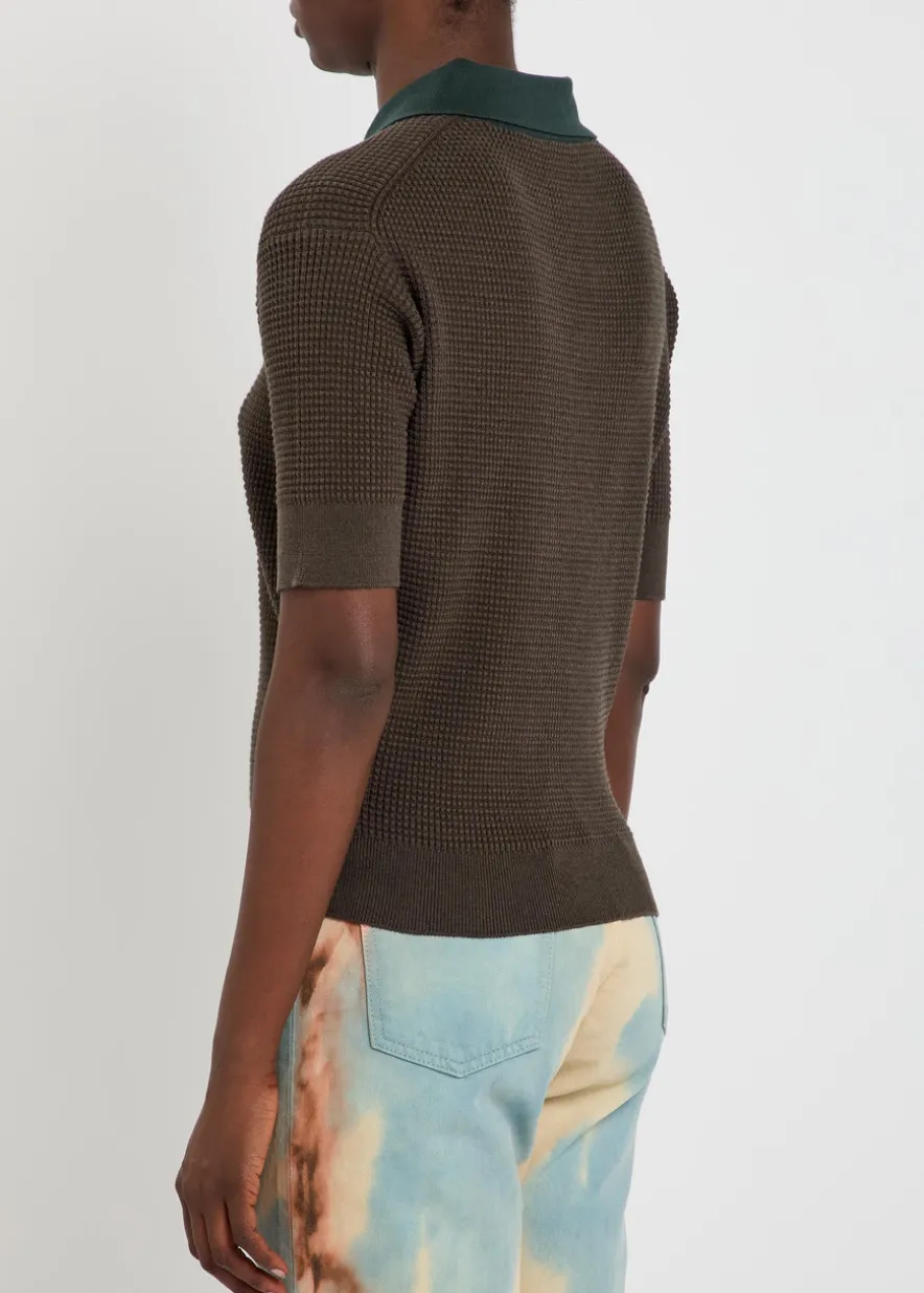 Waffle-knit cotton-blend polo shirt