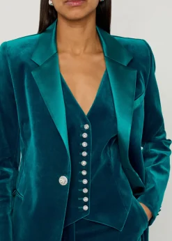Waist coat-effect velvet blazer
