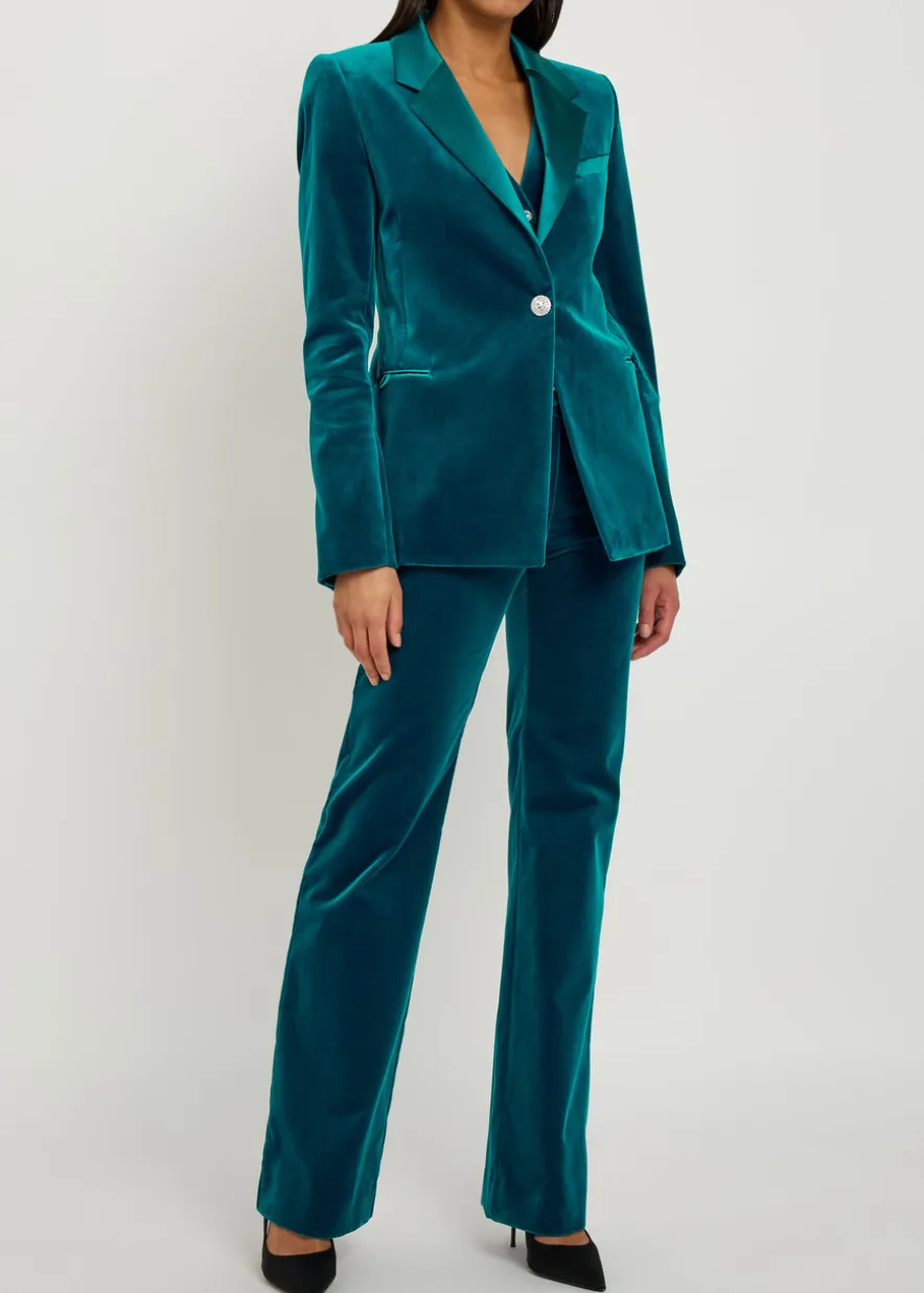 Waist coat-effect velvet blazer