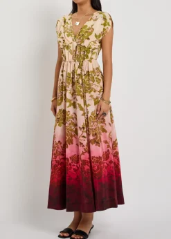 Waldorf printed smocked silk midi dress