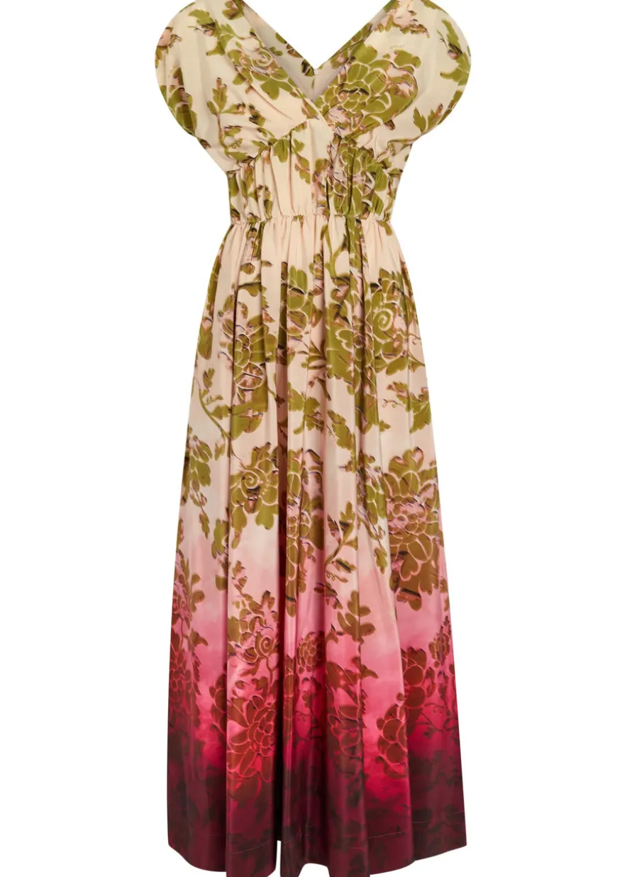 Waldorf printed smocked silk midi dress