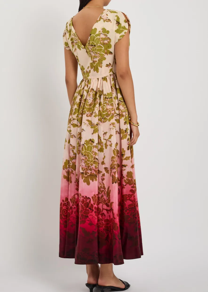 Waldorf printed smocked silk midi dress