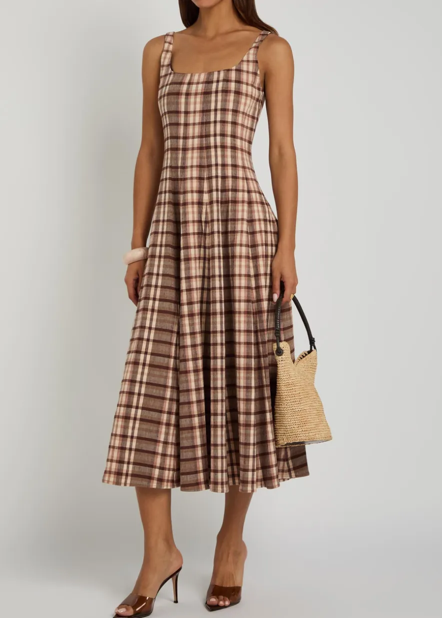 Wells checked linen-blend midi dress