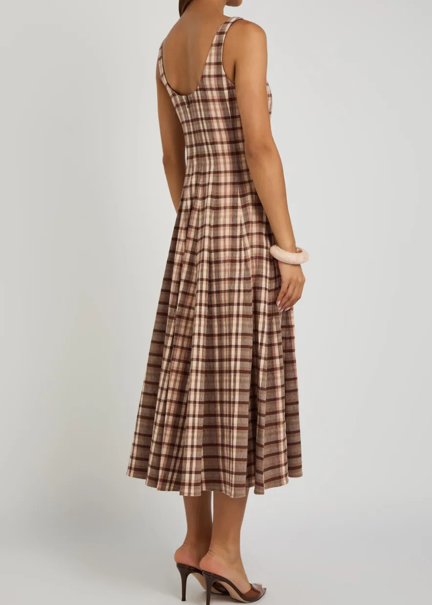 Wells checked linen-blend midi dress