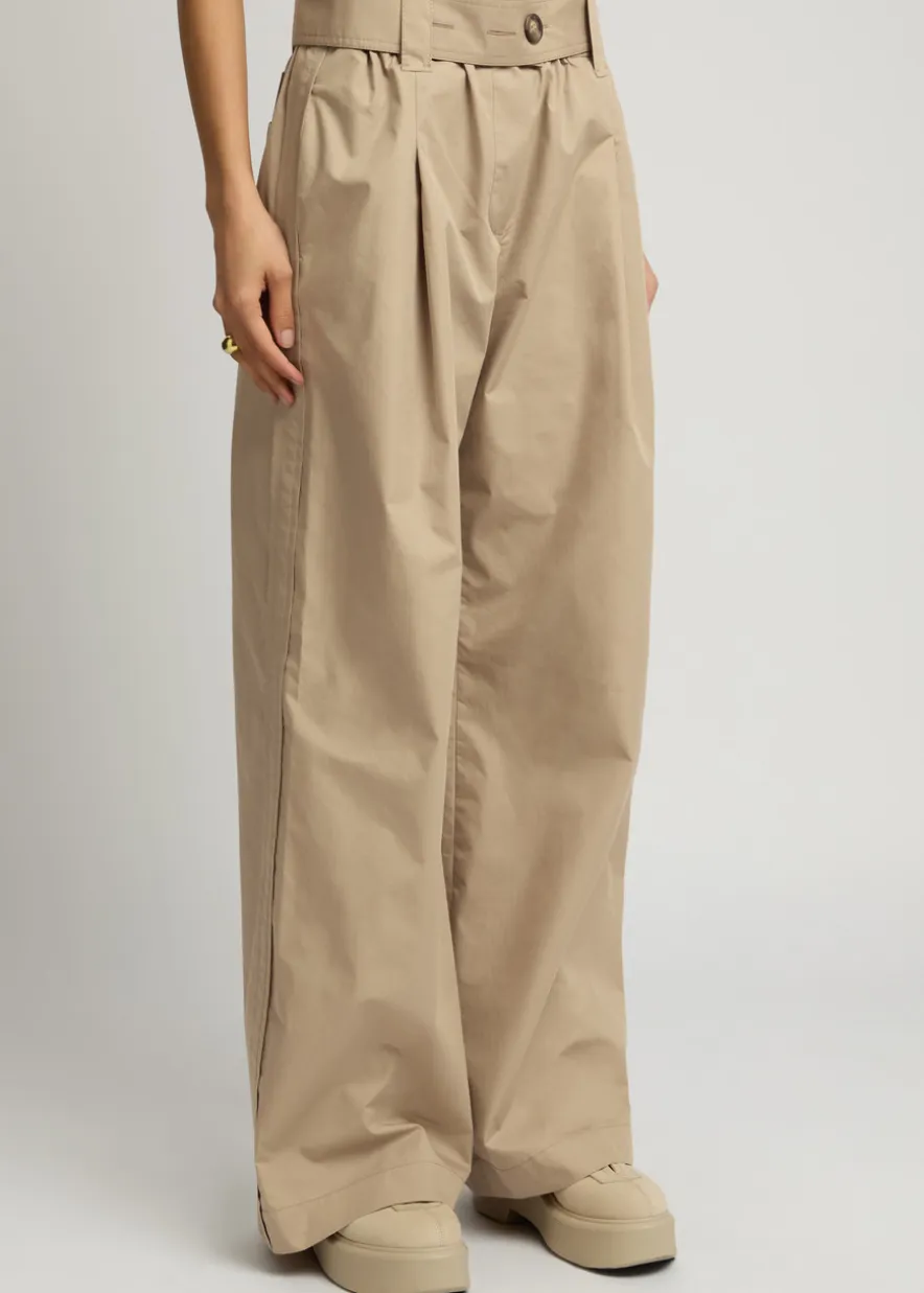 Wide-leg cotton-blend poplin trousers