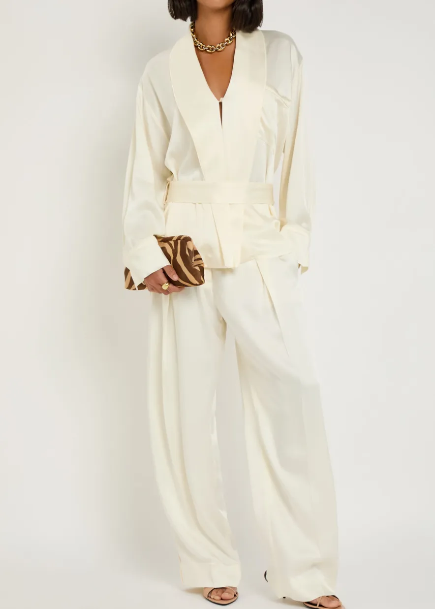 Wide-leg crepe de chine trousers