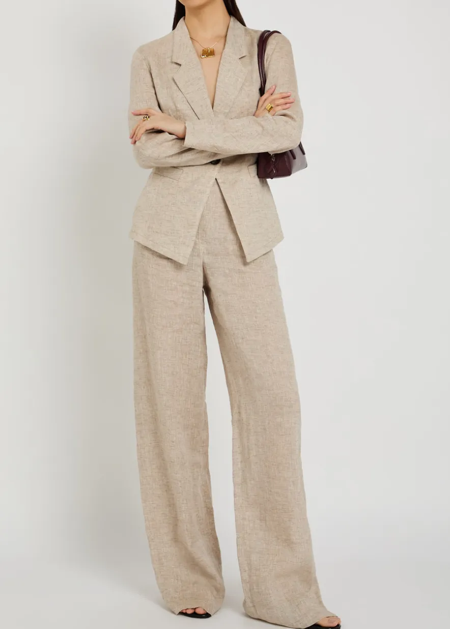 Wide-leg linen-blend trousers