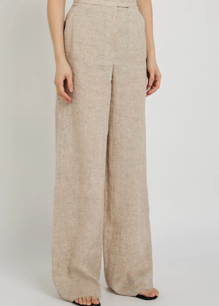 Wide-leg linen-blend trousers