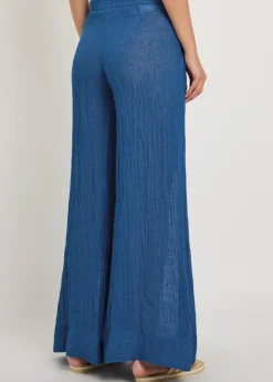 Wide-leg linen-blend trousers