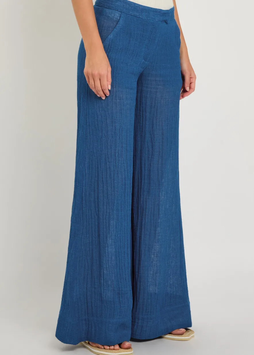 Wide-leg linen-blend trousers