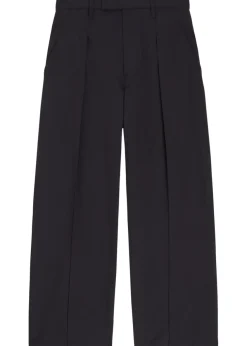 Wide-leg pleated cotton trousers