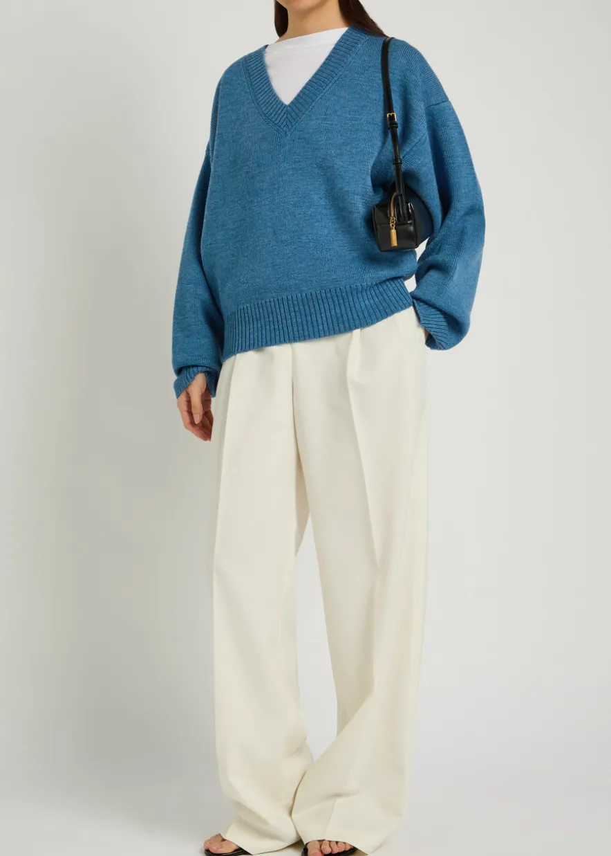 Wide-leg wool-blend trousers