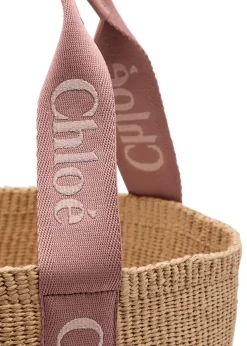 Woody large logo-embroidered raffia basket bag