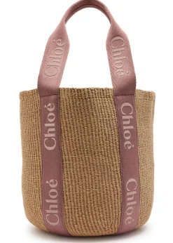 Woody large logo-embroidered raffia basket bag