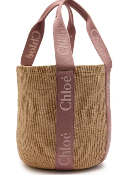 Woody large logo-embroidered raffia basket bag