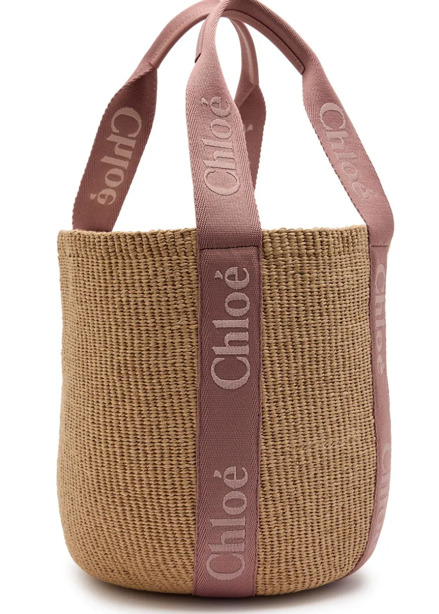 Woody large logo-embroidered raffia basket bag