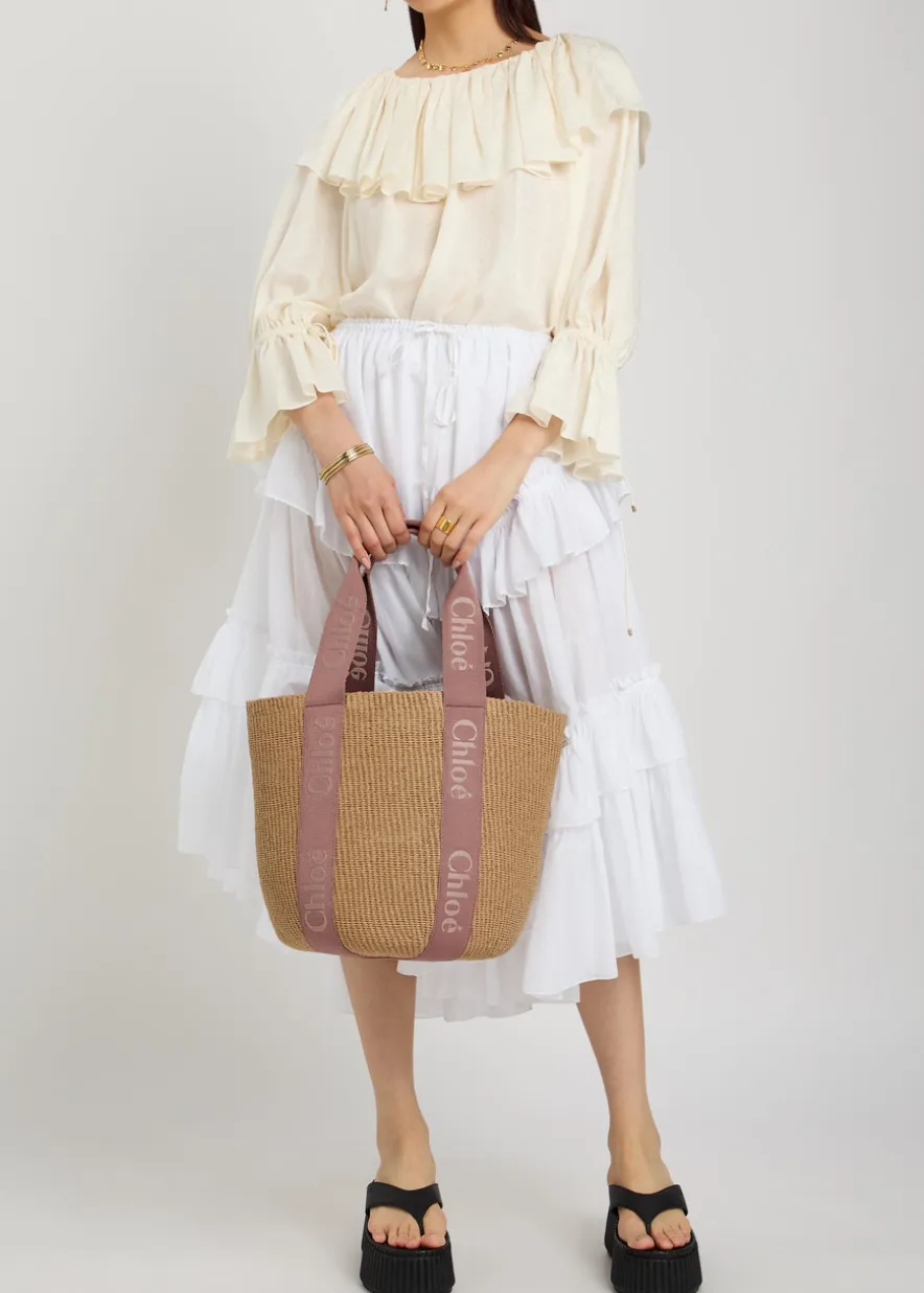 Woody large logo-embroidered raffia basket bag