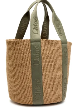 Woody logo-embroidered raffia basket bag