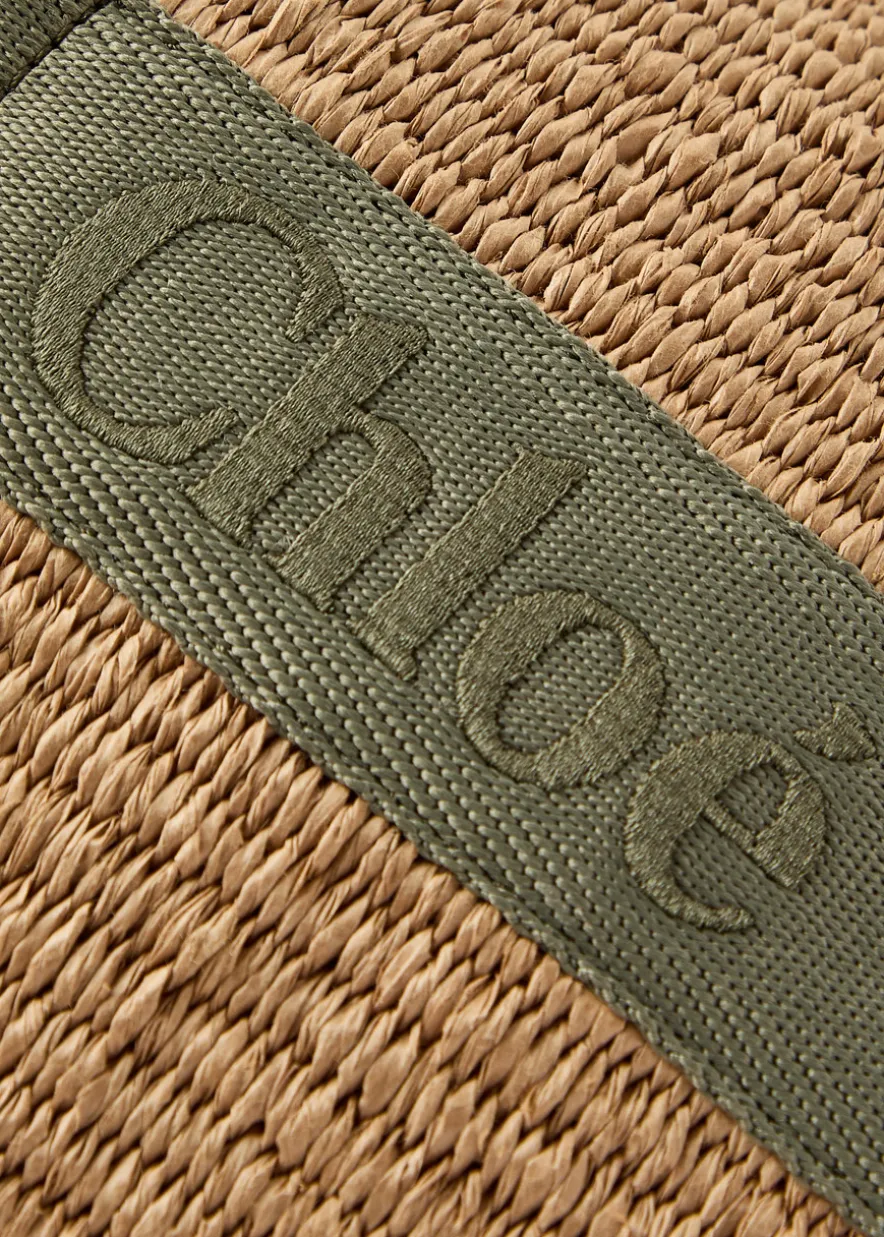 Woody logo-embroidered raffia basket bag