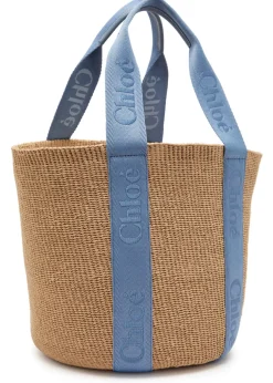 Woody logo-embroidered raffia basket bag