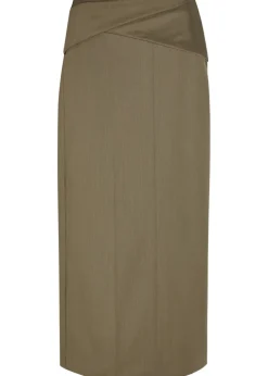 Wrap-detail wool-blend midi skirt