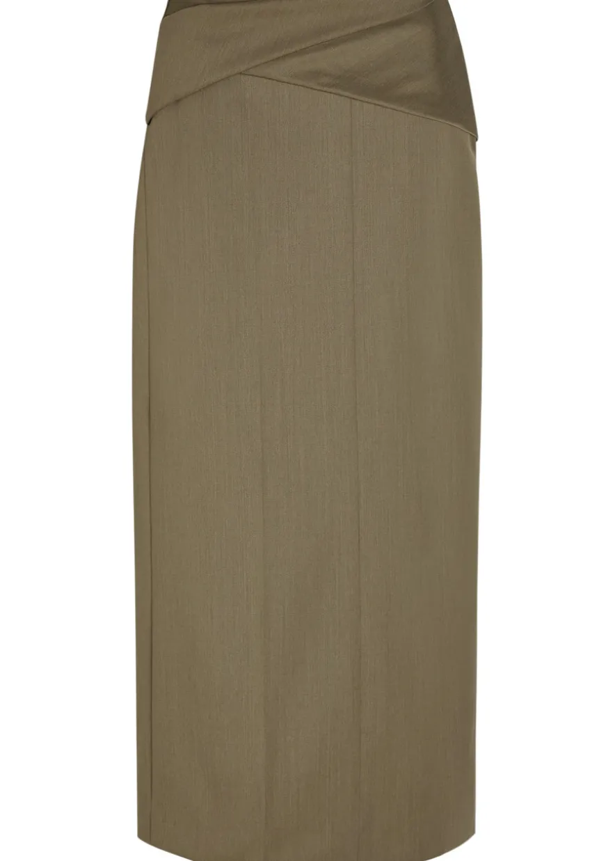 Wrap-detail wool-blend midi skirt