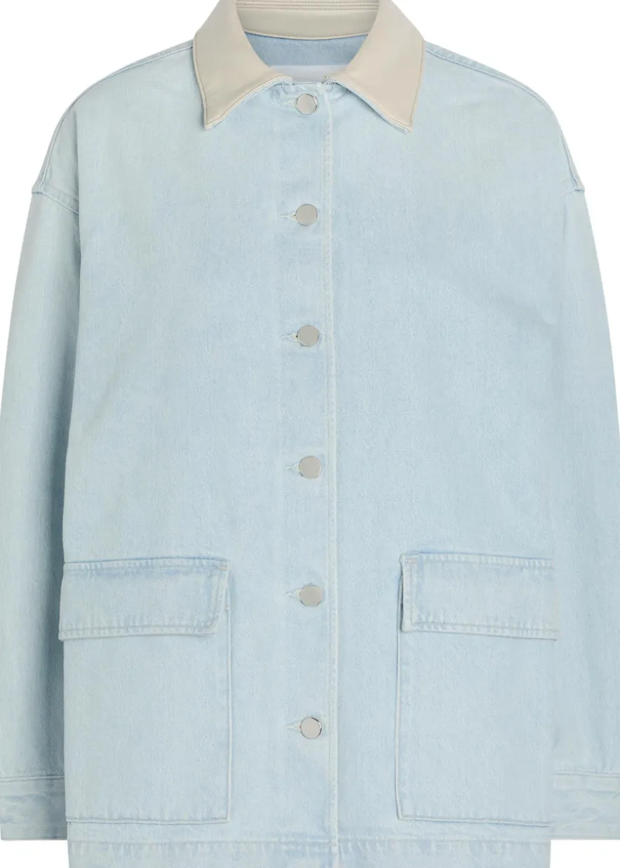 X Maria McManus leather-trim denim jacket