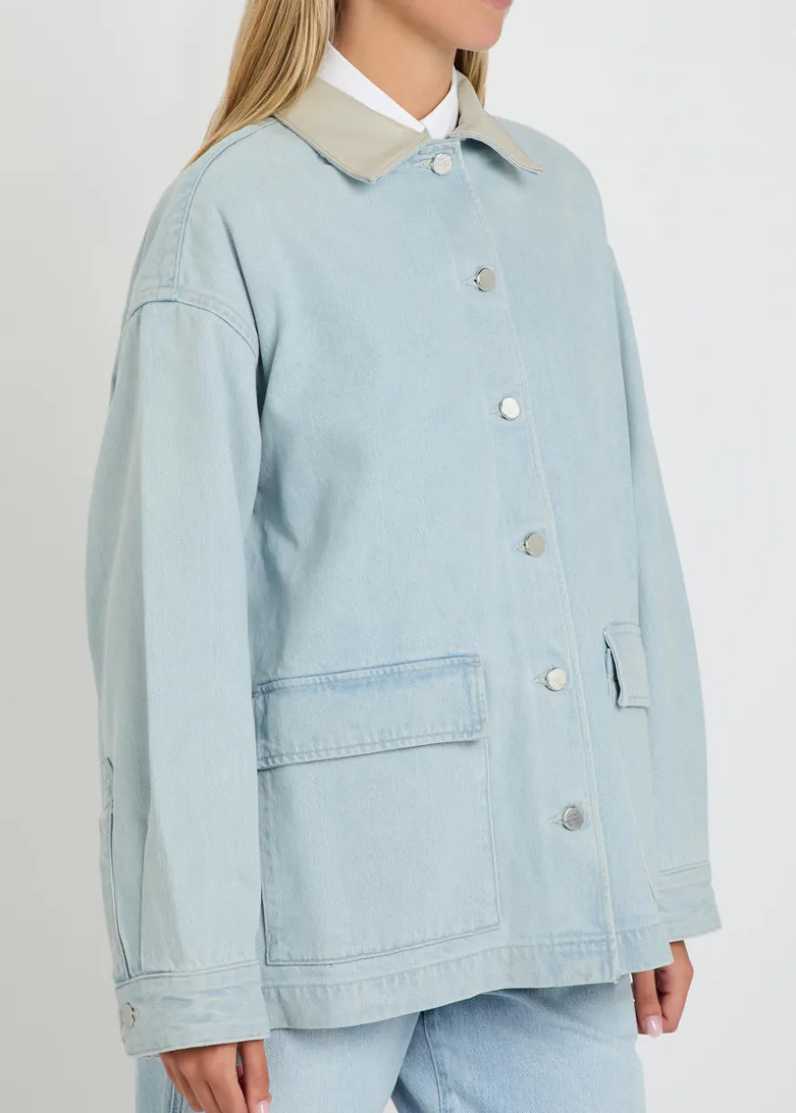 X Maria McManus leather-trim denim jacket