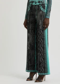 Zahra printed wide-leg knitted trousers