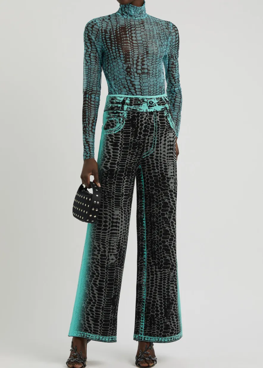 Zahra printed wide-leg knitted trousers