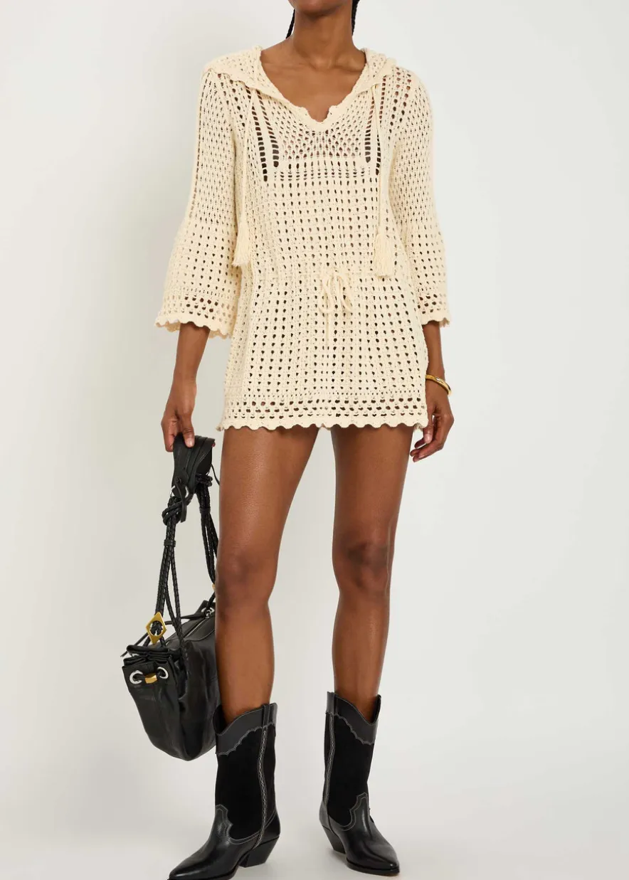 Zelnie hooded crochet-knit mini dress