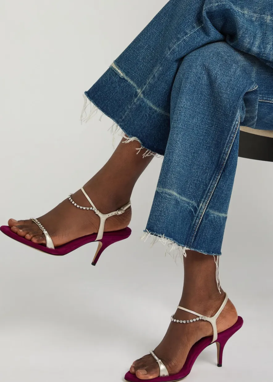 Zia 80 crystal-embellished velvet and metallic leather sandals