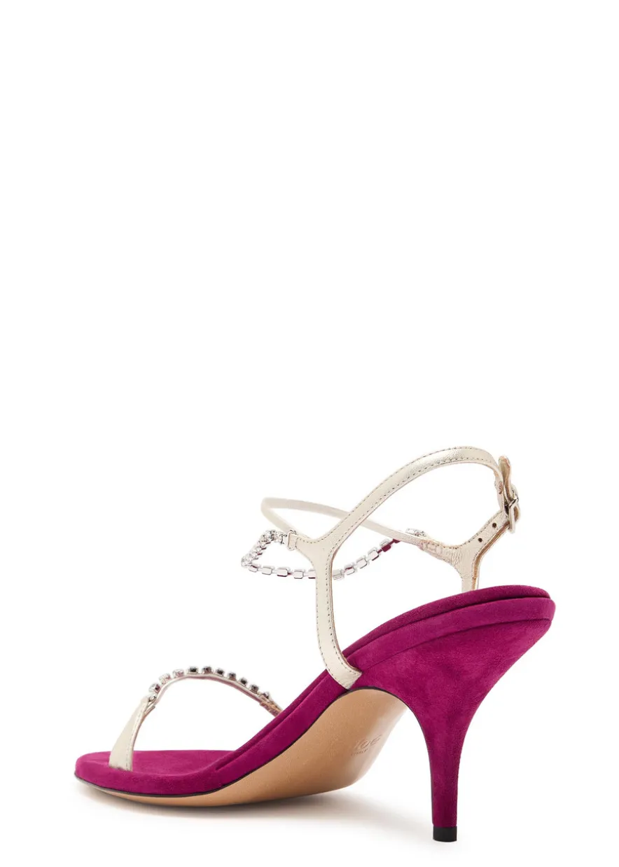 Zia 80 crystal-embellished velvet and metallic leather sandals