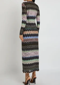 Zigzag-intarsia fine-knit midi dress