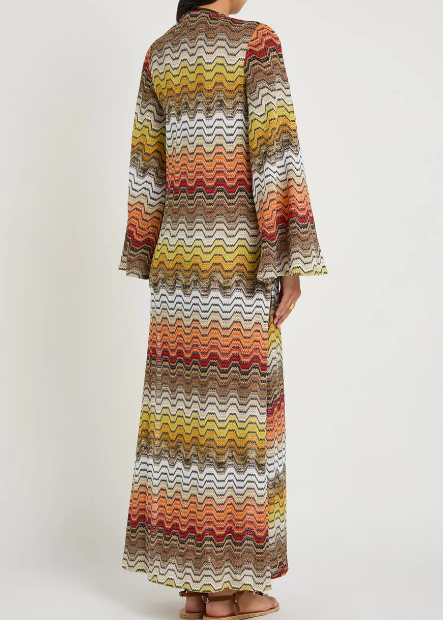 Zigzag metallic-knit maxi cover-up dress