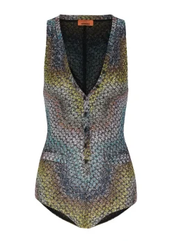 Zigzag metallic-knit swimsuit