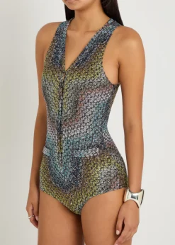 Zigzag metallic-knit swimsuit