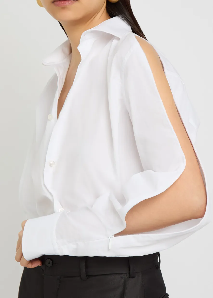 Zipped sleeve cotton-blend shirt