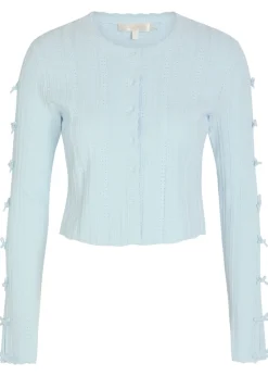 Zoriah bow-appliquéd pointelle-knit cardigan